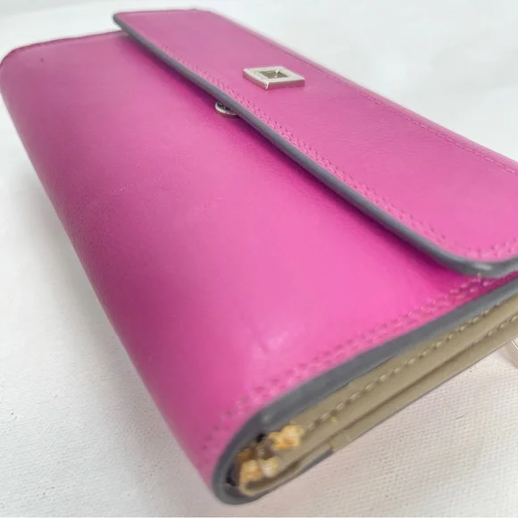 Lodis Fuchsia Pink Leather Long Wallet Continental Fold-Over Design - Picture 9 of 15